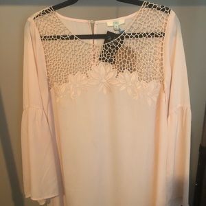 Peach Chiffon Dress with Crochet Lace Trim